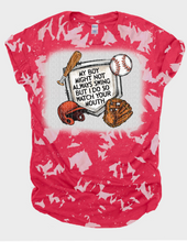 Load image into Gallery viewer, My boy may not always swing but I do baseball Sublimation No Bleach or Bleached Tee
