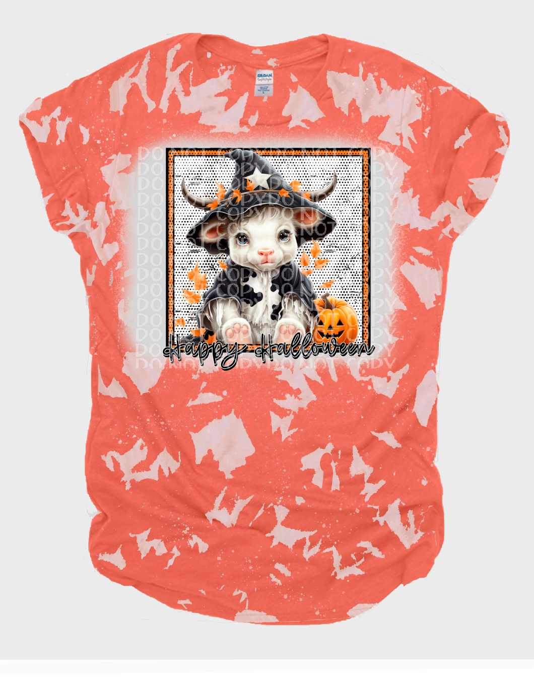 Happy Halloween Witch Cow Bleached Tee