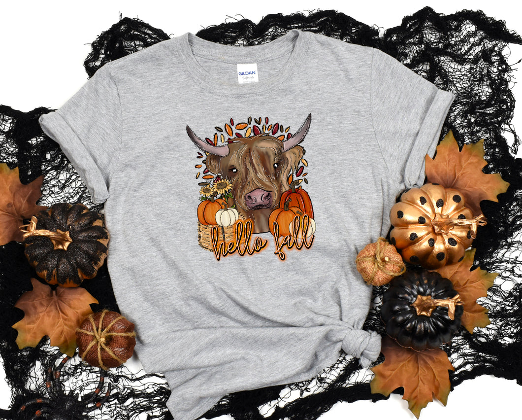 Hello Fall Cow No Bleach or Bleached Tee