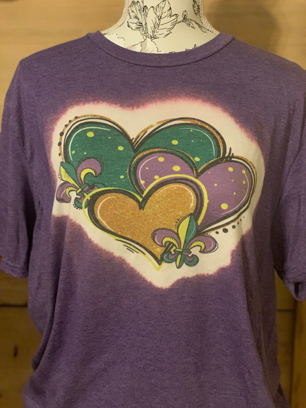 Mardi Gras hearts Bleached Tee