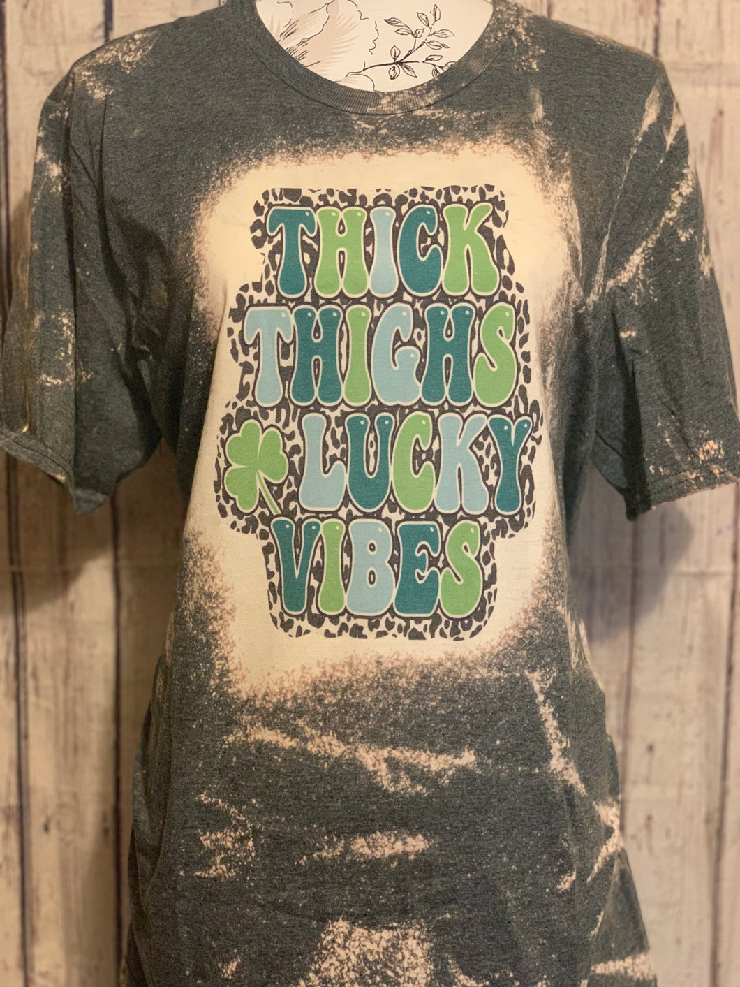 Thick Thighs and Lucky Vibes Bleached Tee