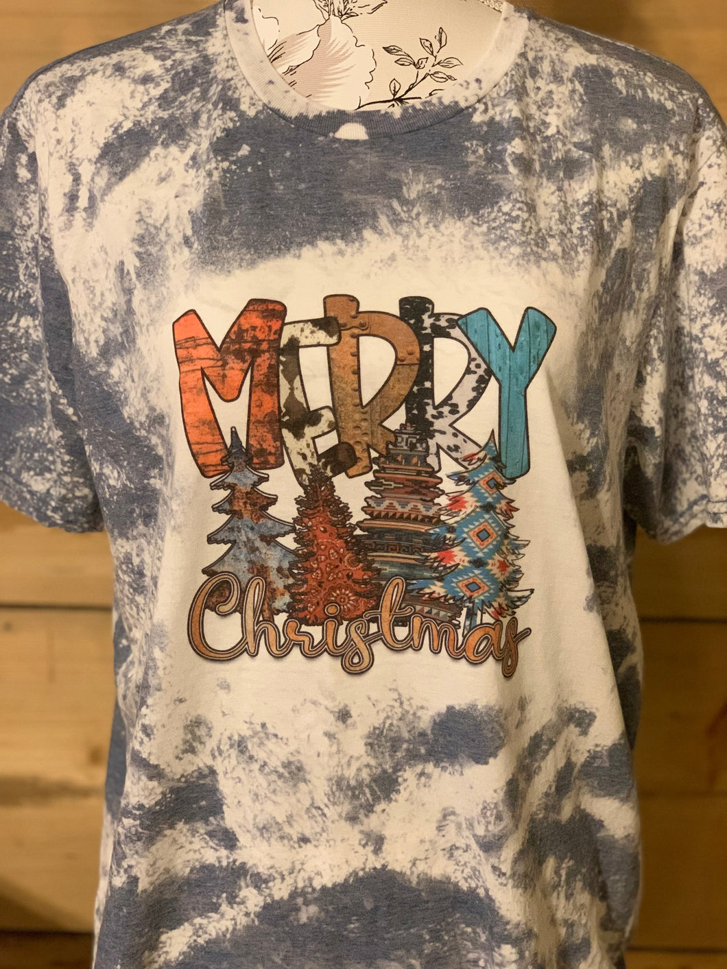 Western Merry Christmas Bleached Tee